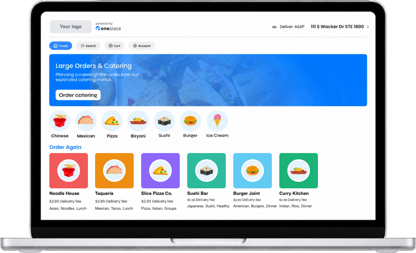 OnePlace branded web app on a laptop
